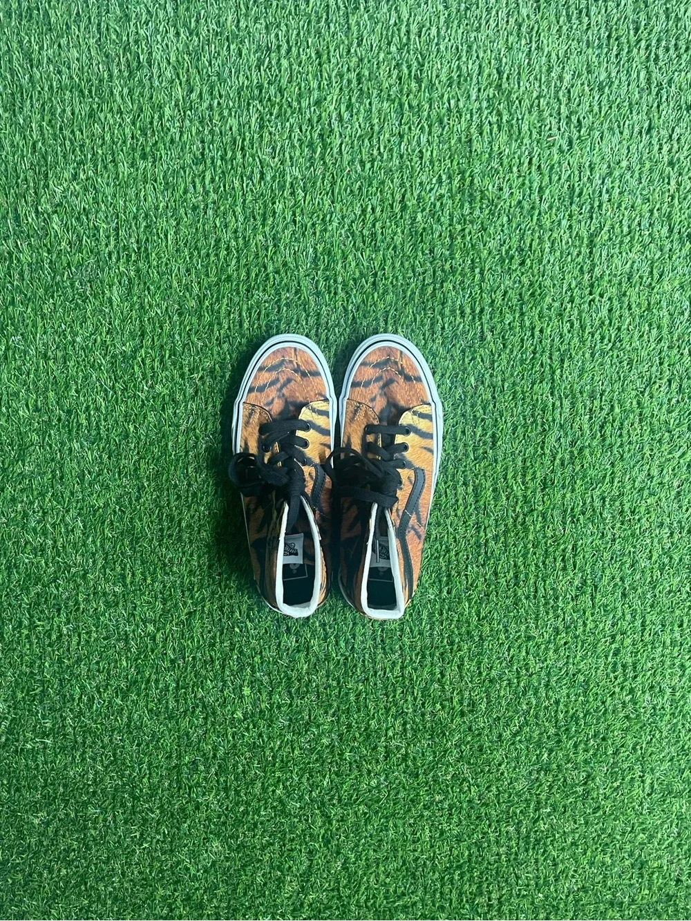 Vans Tiger Stripe High-Top Sneakers in Orange and Black